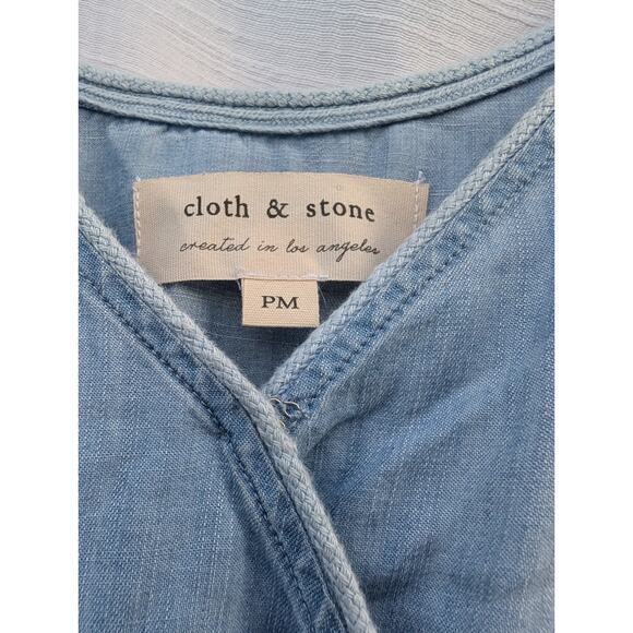 Anthropologie Cloth & Stone Women's Chambray Tank Dress Sz PM Belt Tie Midi Slit - Picture 5 of 8